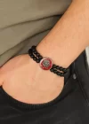 Osmanlı Tuğralı Kırmızı Metal Aksesuarlı Siyah Oniks Doğal Taş Erkek Bileklik