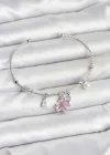 Pembe Kelebek Charmlı Gümüş Renk Kadın Bileklik