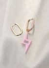 Pembe Şimşek Model Çelik Küpe