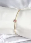 Pembe Zirkon Taşlı Kalp Model Gold Renk Kadın Bileklik