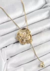 Pirinç Asansörlü Gül Model Gold Renk Kadın Kolye