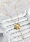 Pirinç Asansörlü Gül Model Gold Renk Kadın Kolye