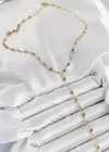 Pirinç Asorti Çiçek Model Gold Renk Zirkon Taşlı Y Kolye