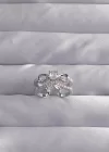 Pirinç Ayarlamalı Gümüş Renk Zirkon Taşlı 2li Görünüm Fiyonk Yüzük