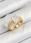 Pirinç  Büyük Zirkon Taşlı Model Gold Renk Kadın Yüzük