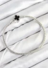 Pirinç Charm Zirkon Taşlı Yonca Model Gümüş Renk Kadın Bileklik