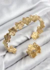 Pirinç Çiçek Model Gold Renk Bileklik Yüzük Set