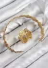 Pirinç Çiçek Model Gold Renk Bileklik Yüzük Set