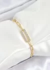 Pirinç  Dikdörtgen Model Zirkon Taşlı Gold Renk VİP Seri Kadın Bileklik