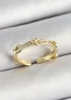 Pirinç Düğüm Figürlü Zirkon Taşlı Gold Renk Ayarlanabilir Kadın Yüzük