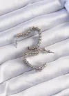 Pirinç Gold Gümüş Renkli Tırtıklı Kalp Küpe