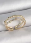 Pirinç Gold Renk 2Li Sıralı Zirkon Taşlı Ayarlanabilir Model Kadın Yüzük