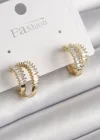 Pirinç Gold Renk 2Li Zirkon Taşlı Halka Model Kadın Küpe