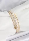 Pirinç Gold Renk Arpa Zirkon Taşlı Kadın Bileklik