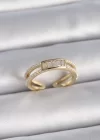 Pirinç Gold Renk Ayarlanabilir Sıralı İncili Zirkon Taş Detaylı Kadın Yüzük