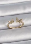 Pirinç Gold Renk Ayarlanabilir Zirkon Taşlı Kelebek Model Kadın Yüzük