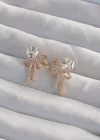 Pirinç Gold Renk Kare Zirkon Taşlı Fiyonk Küpe