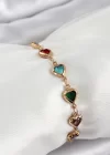 Pirinç Gold Renk Karışık Renk Kalp Zirkon Taşlı Kadın Bileklik