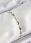 Pirinç Gold Renk Karışık Renkli Kare Zirkon Taşlı Kadın Bileklik