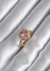Pirinç Gold Renk Pembe Zirkon Taşlı Charm Kalp Model Kadın Yüzük