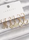 Pirinç Gold Renk Sallantı Zirkon Taşlı Yonca Model Kadın Küpe Seti