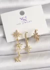 Pirinç Gold Renk Sallantı Zirkon Taşlı Zirkon Taşlı Kutup Yıldız Model 3Lü Kadın Kombin Küpe