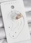 Pirinç Gold Renk Zirkon Taşlı 3Lü Sıralı Model Kadın Kıkırdak Küpe