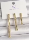 Pirinç Gold Renk Zirkon Taşlı Bambu Model 3Lü Kadın Kombin Küpe