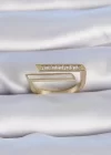 Pirinç Gold Renk Zirkon Taşlı Beyaz Sedef Detay Kadın Yüzük