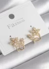 Pirinç Gold Renk Zirkon Taşlı Çiçek Model Kadın Küpe