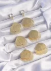 Pirinç Gold Renk Zirkon Taşlı Çizgi Plaka Sallantılı Küpe
