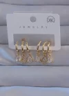 Pirinç Gold Renk Zirkon Taşlı Damla Model Çoklu Görünüm Yarım Halka Küpe