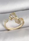 Pirinç Gold Renk Zirkon Taşlı Deniz Kabuğu Model Ayarlanabilir Kadın Yüzük