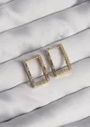 Pirinç Gold Renk Zirkon Taşlı Dikdörtgen Model Seranay Küpe