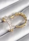 Pirinç Gold Renk Zirkon Taşlı Halka Model Kadın Küpe