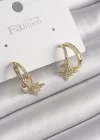 Pirinç Gold Renk Zirkon Taşlı Halka Model Yıldız Detay Kadın Küpe