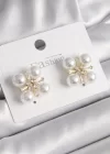 Pirinç Gold Renk Zirkon Taşlı İncili Kadın Küpe