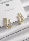 Pirinç Gold Renk Zirkon Taşlı Kadın Küpe