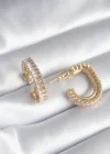 Pirinç Gold Renk Zirkon Taşlı Kadın Küpe