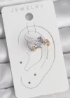 Pirinç Gold Renk Zirkon Taşlı Kalp Model Kadın Kıkırdak Küpe