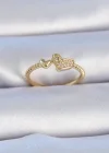 Pirinç Gold Renk Zirkon Taşlı Kalp Model Kadın Yüzük