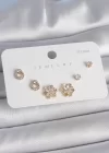 Pirinç Gold Renk Zirkon Taşlı Kar Tanesi Model 925 Ayar Gümüş Çivi Kadın Küpe Seti