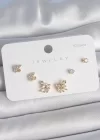 Pirinç Gold Renk Zirkon Taşlı Kuğu Model 925 Ayar Gümüş Çivi Kadın Küpe Seti