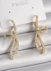 Pirinç Gold Renk Zirkon Taşlı Kurdele Model Kadın Küpe