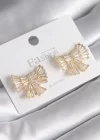 Pirinç Gold Renk Zirkon Taşlı Kurdele Model Kadın Küpe