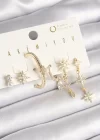 Pirinç Gold Renk Zirkon Taşlı Sallantı Kutup Yıldızı Model VIP Seri Kadın Küpe Seti
