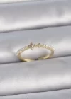 Pirinç Gold Renk Zirkon Taşlı Yıldız Sıralı İncili Ayarlanabilir Model Kadın Yüzük