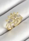 Pirinç Göz Figürlü Zirkon Taşlı Gold Renk Ayarlanabilir Kadın Yüzük