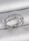 Pirinç Gümüş Renk 2Li Zirkon Taşlı Ayarlanabilir Model Kadın Yüzük