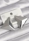 Pirinç Gümüş Renk 3D Üçgen Model Kadın Küpe